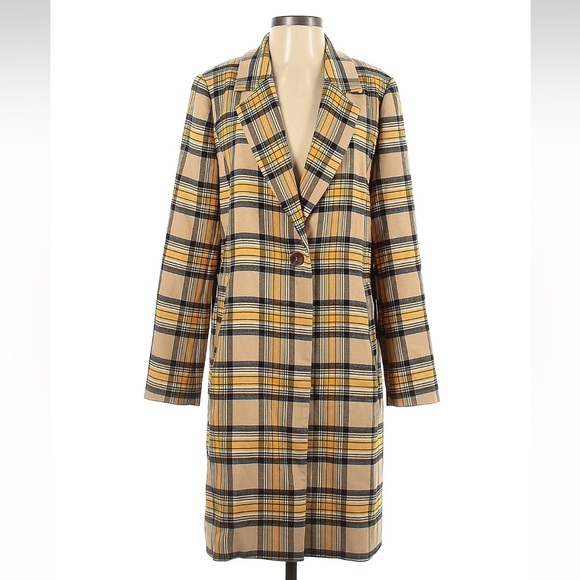 Skies are Blue Yellow Neutral Plaid Coat - Picture 2 of 4
